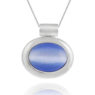 Sterling Silver Bold polished Light Blue Cats Eye Slide/Pendant