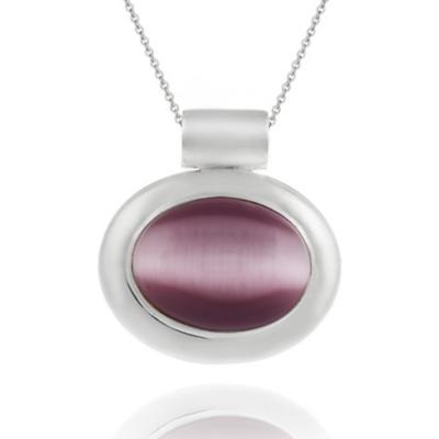 Sterling Silver Bold polished Lavender Cats Eye Slide/Pendant