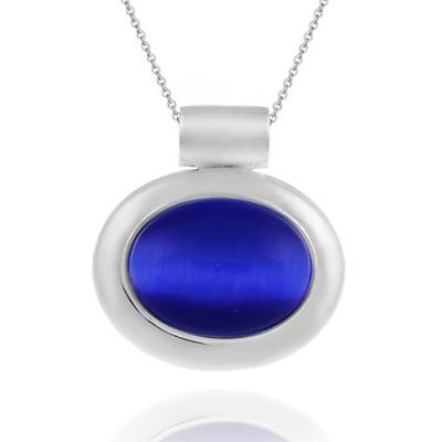 Sterling Silver Bold polished Dark Blue Cats Eye Slide/Pendant