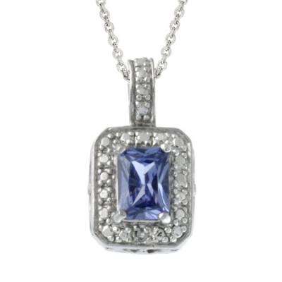 Sterling Silver Diamond Accent & Lavender CZ Rectangle Pendant