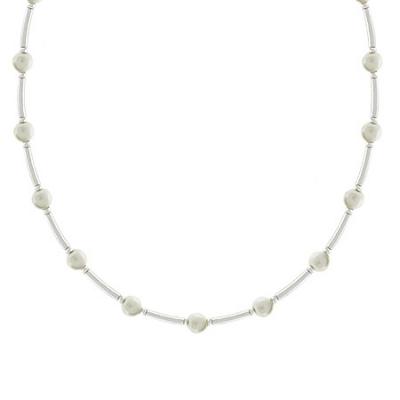 Sterling Silver 5mm Genuine Freshwater Cultured White Pearl Stone Bar & Bead Necklace