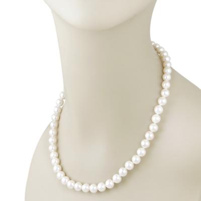 Sterling Silver 8-9mm AA Freshwater Cultured White Pearl Necklace,18'