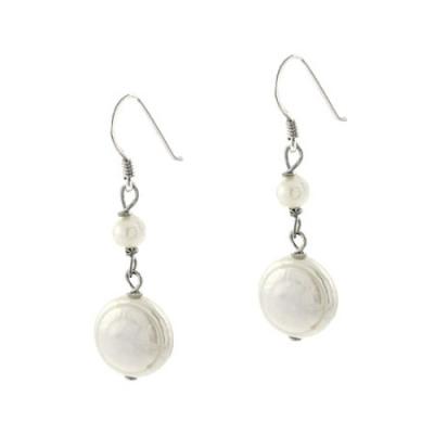 Sterling Silver Freshwater Cultured White Coin Pearl Dangle Earrings