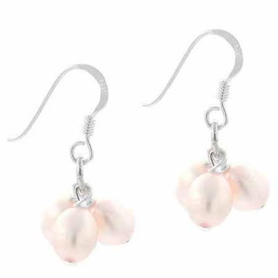 Sterling Silver Freshwater Cultured Pink Pearl Cluster Earrings
