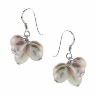 Sterling Silver Freshwater Cultured Multicolor Pearl Cluster Earrings