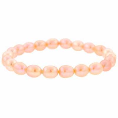 Freshwater Cultured Peach 7-8mm Pearl Oval Stretch Bracelet