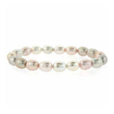 Freshwater Cultured Oval White, Peach, & Pink Pearl Stretch Bracelet