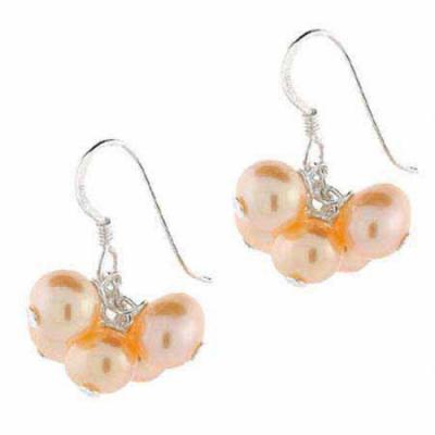 Sterling Silver Peach Freshwater Cultured Pearl Cluster Earrings