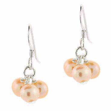 Sterling Silver Peach Freshwater Cultured Pearl Cluster Earrings