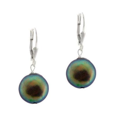 Sterling Silver Freshwater Cultured Black Coin Pearl Lever-Back Earrings