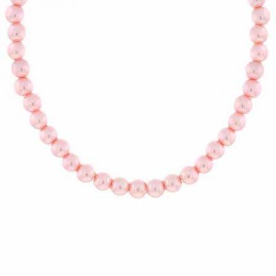Sterling Silver Simulated Pink Pearl 6mm Beaded Necklace