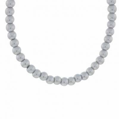 Sterling Silver 6mm Simulated Gray Pearl Stone Bead Beaded Chain 15-19' Necklace