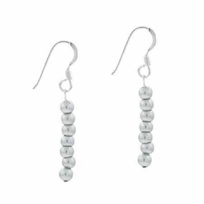 Sterling Silver Simulated Gray Pearl Stone 6 Bead Beaded Dangle  Earrings