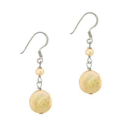 Sterling Silver Peach Freshwater Cultured Coin Pearl Earrings