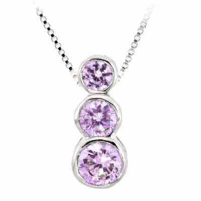 Sterling Silver Past Present and Future Simulated Amethyst Cubic Zirconia Pendant