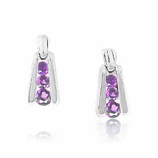 Sterling Silver Amethyst 3 Stone Earrings