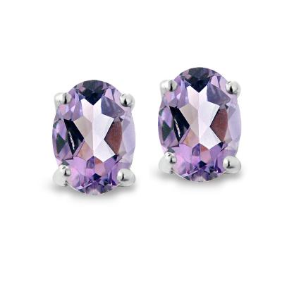 Sterling Silver 1 Ct Amethyst 6x4 Oval Stud Earrings