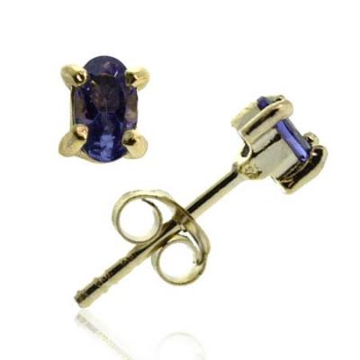 18K Gold over Sterling Silver Tanznite CZ 5x3mm Oval Stud Earrings