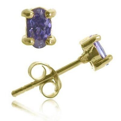 18K Gold over Sterling Silver Tanzanite CZ Oval Stud Earrings