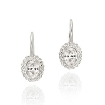 Sterling Silver CZ Oval Leverback Earrings