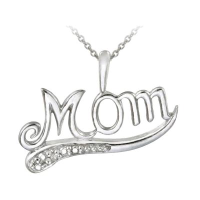 Sterling Silver Diamond Accent Mom Pendant, 18'