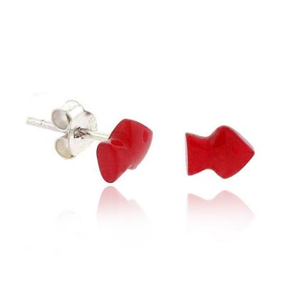 Sterling Silver Red Arrow/Fish Mini Stud Earrings