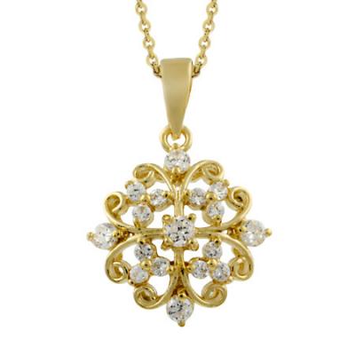 18k Gold over Silver Scalloped Medallion CZ Pendant