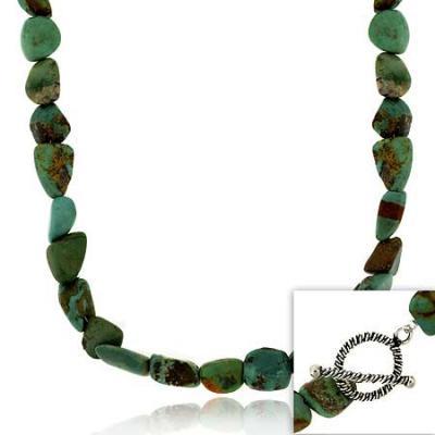 Sterling Silver Genuine Turquoise Nugget Stone Toggle Necklace 18'