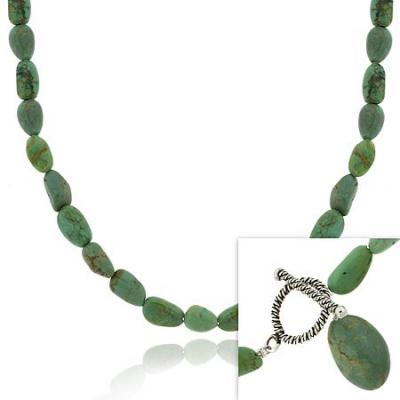 Sterling Silver Genuine Turquoise stone nugget toggle Necklace 18