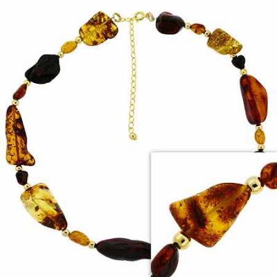 18K Gold over Sterling Silver Gold & Amber Stone Necklace