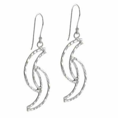 Sterling Silver Double Crescent Moon Dangle Earrings