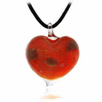 Murano Glass Red Glitter Heart Silk Pendant