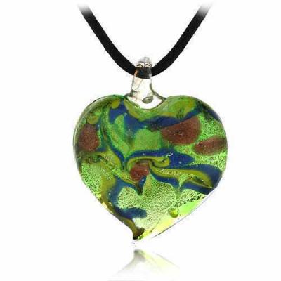 Murano Glass Multicolor Swirl Glitter Heart Silk Pendant Necklace