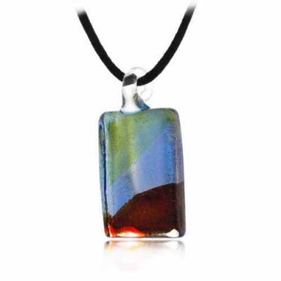 Murano Glass Green, Red ,Silver Color Glitter Mini Rectangle Silk Pendant Necklace