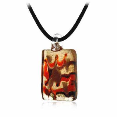 Murano Glass Bronze Color Glitter, Orange, Brown Mini Rectangle Silk Pendant Necklace