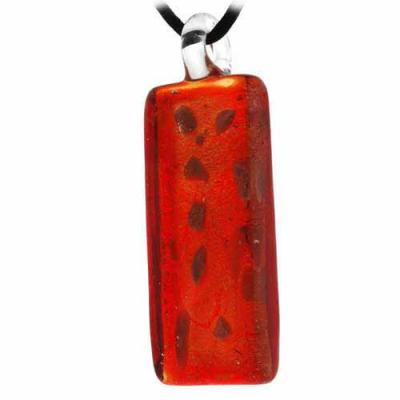 Murano Glass Gold Bronze Color Glitter, Red Rectangle Silk Pendant Necklace