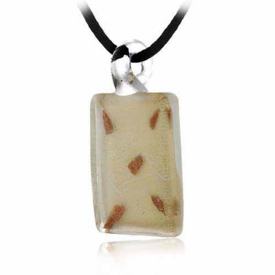 Murano Glass Gold Color Glitter, White Mini Rectangle Silk Pendant Necklace