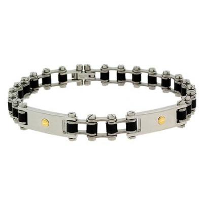 Genuine 18K Gold rubber Stainless Steel link Screws Mens Bracelet
