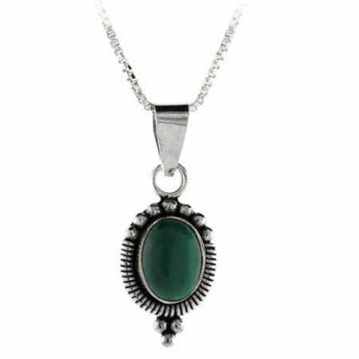 Sterling Silver Malachite Bali Bead Oval Pendant