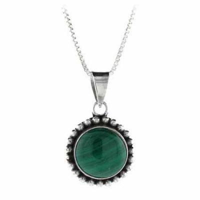 Sterling Silver Malachite Bali Beaded Circle Pendant