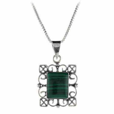 Sterling Silver Malachite Filigree Rectangle Pendant