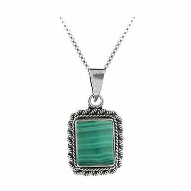 Sterling Silver Malachite Rectangle Vintage Pendant