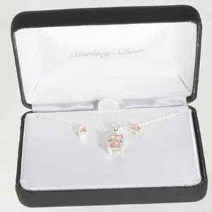 Sterling Silver Pink CZ Pendant & Stud Earrings Set