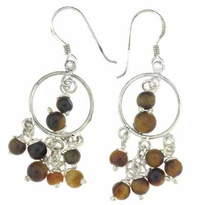 Sterling Silver Tiger Eye Beads Chandelier Earrings