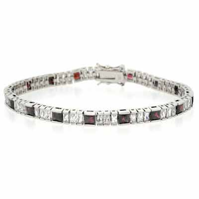 Sterling Silver Genuine Garnet and Simulated Diamond CZ Tennis Bracelet