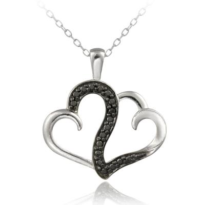 Sterling Silver Black Diamond Accent Double Swirl Heart Necklace