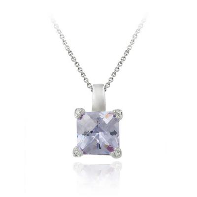 Sterling Silver Lavender CZ Square Solitaire Pendant