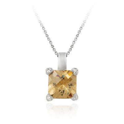 Sterling Silver Champagne CZ Square Solitaire Pendant