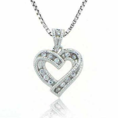 Sterling Silver Designer Simulated Diamond CZ Heart Pendant