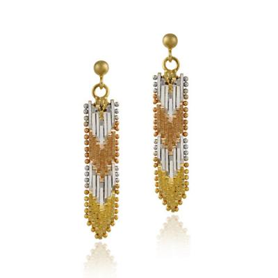 18K Gold over Sterling Silver Tri Color Chevron Link Earrings